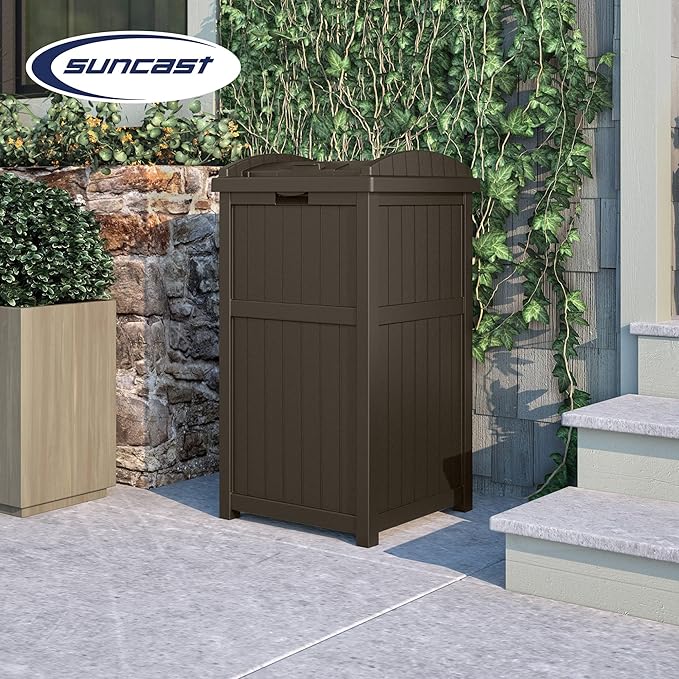 Suncast Trash Hideaway Outdoor 33 Gallon Garbage Waste Can Bin, Java (10 Pack)