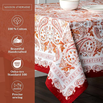 Maison d' Hermine Table Cloth Rectangle Table 100% Cotton 60 x 120 Inches Fall Tablecloth Reusable Everyday Use for Thanksgiving Christmas Decorations Dining Farmhouse Party (Orient)
