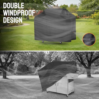 58 Inch BBQ Grill Cover, Heavy Duty Waterproof Outdoor Grill Cover, UV, Fade & Tear Resistant, Secure Fit with Straps, Fits Most Gas BBQ Grills