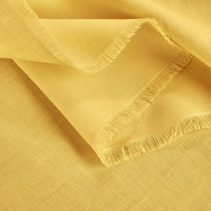 Solino Home Linen Fringe Table Runner 120 Inches Long - 100% Pure Linen Marigold Yellow Table Runner 14 x 120 Inch for Spring, Easter