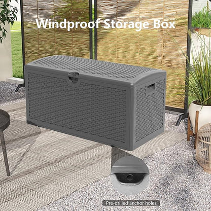 90 Gallon Plus Outdoor Storage Box Waterproof Lockable Resin Deck Box Large, Patio Storage Bin for Pool Accessories Cushion Furniture, Garden Tools, UV-Resistant Outside Delivery Black