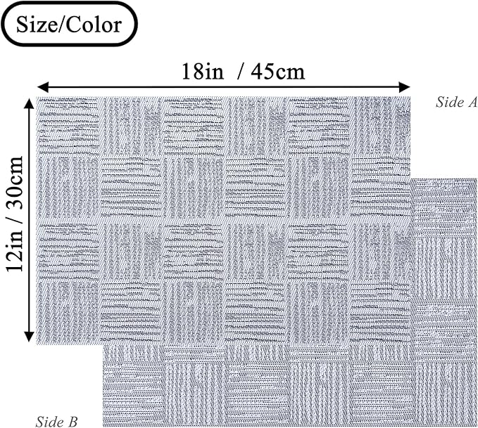 Placemats Set of 6, Plastic Vinyl 18" x 12" Place Mats for Dinner Table, No-Slip Wipeable Table Mats Daily Use Patio Kitchen Decoration (White Mix Black)