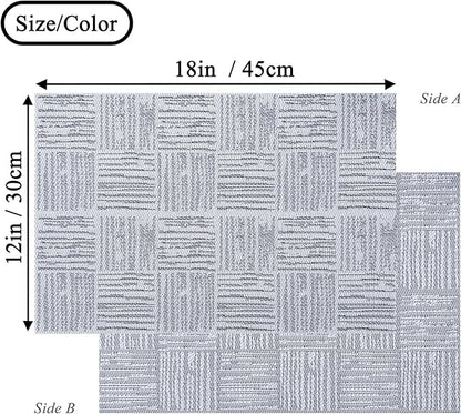 Placemats Set of 6, Plastic Vinyl 18" x 12" Place Mats for Dinner Table, No-Slip Wipeable Table Mats Daily Use Patio Kitchen Decoration (White Mix Black)