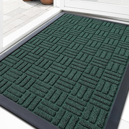OLANLY Front Door Mat Outside Entrance 33x21, Absorbent, Heavy Duty Sturdy Natural Rubber Doormat Indoor Outdoor, Non-Slip, Stain and Fade Resistant, Low Profile Floor Mat for Entryway, Black Green
