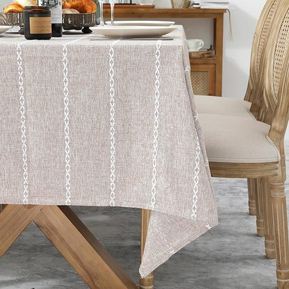 Chassic 60 x 84 inches Farmhouse Style Linen tablecloths, Wrinkle Resistant Washable Dining Room Table Cloths for Rectangle Tables - Light Coffee
