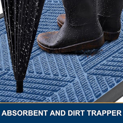 Smiry Front Door Mat Outside Entrance, Heavy Duty Sturdy Natural Rubber Doormat, Trap Dirt and Moisture, Easy Clean Low Profile Mats for Indoor Outdoor Entry, Irregular Triangle (29.5x17, Blue)