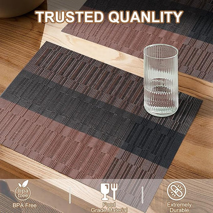 BETEAM Placemats Set of 12, Woven Vinyl Placemat for Dining Table Washable Wipeable Kitchen Place Mats Durable Indoor Outdoor Table Mats