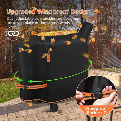 [Upgraded 1000D Heavy Duty Fabric] Grill Cover for Traeger Pro 22/575 Series BAC503, Waterproof Wood Pellet Smoker Cover, Tear & Fade Resistant with Buckle &Zipper, for Traeger Lil'Tex Elite, Eastwood