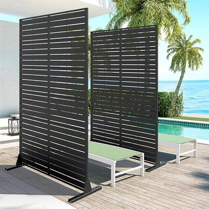 Casaphoria Metal Privacy Screen Outdoor, 72" H x 47" W Freestanding Decorative Privacy Screen for Patio Deck Balcony Garden with Stable Base, Louvered Black