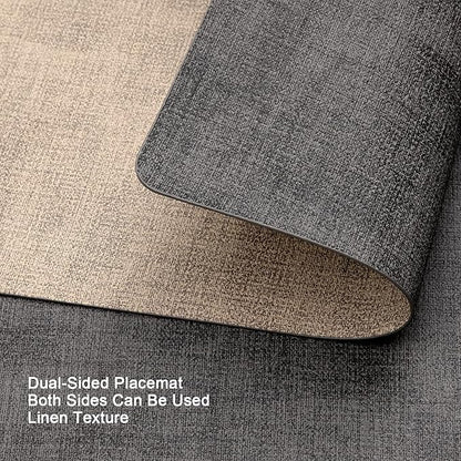 Myir JUN Placemats Dual Sided, Faux Leather Place Mats Set of 4 Indoor Placemat for Dining Table Outdoor Place Mat Manteles Individuales Square Non-Slip Washable Table Mats (Gray Beige, Set of 4)