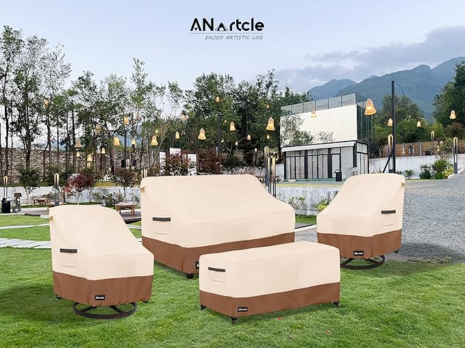 3-Seater Patio Sofa Cover,85W x 37D x 35H Inches Outdoor Couch Cover,100% Waterproof Heavy Duty Patio Sofa Covers,Patio Furniture Covers,Beige&Brown