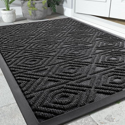 Yimobra Door Mat, Outdoor Indoor Entrance Welcome Mat, Heavy Entry Front Door Mat, Stain & Fade Resistant, Low Profile, Sturdy Rubber, Easy Clean Patio Floor Mat, Waterproof, 47 x 24, Black