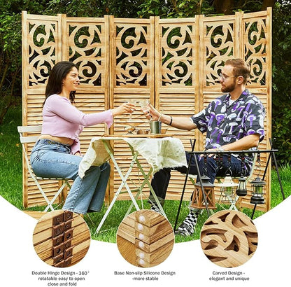 Room Divider Wood Carved Wall Divider Indoor Folding Portable Partition Screen for Home Office Garden Terrace - 6 Panel, 67 * 90inch (Wood)