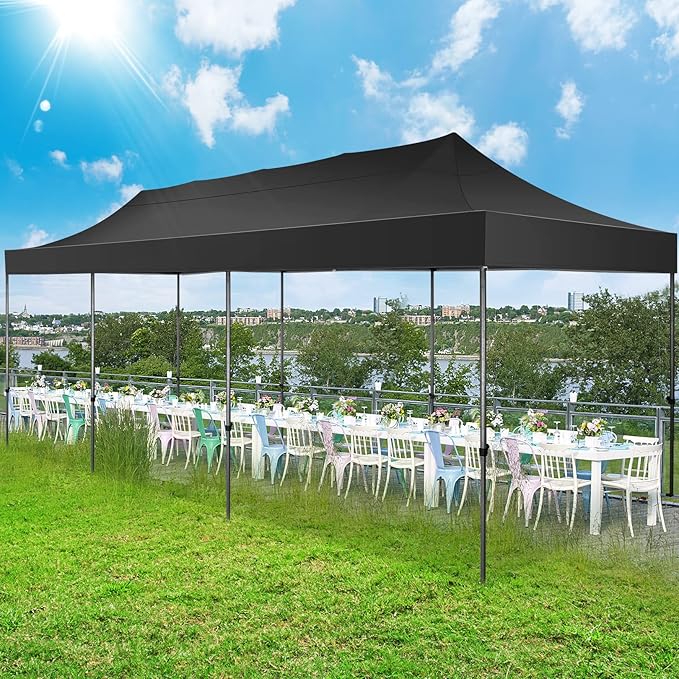 COBIZI 10x30 Pop up Canopy Tent 10x30 Canopy No Sidewall Waterproof Heavy Duty Commercial for Parties Outdoor Garden Gazebo Tent, Carry Bag with Wheel(10x30ft No Sidewalls, Black)