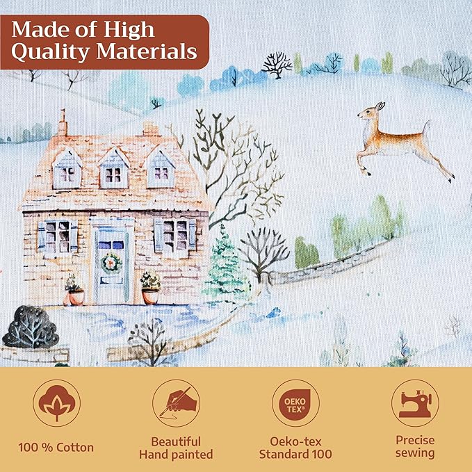 Maison d' Hermine Table Cloth Rectangle Table 100% Cotton 54 x 72 Inches Fall Tablecloth Reusable Everyday Use for Thanksgiving Christmas Decorations Dining Farmhouse Party (Snowy World)
