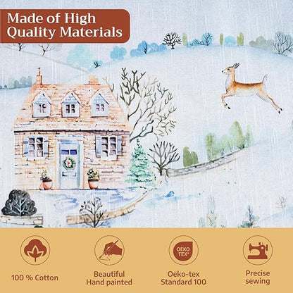 Maison d' Hermine Table Cloth Rectangle Table 100% Cotton 70 x 90 Inches Fall Tablecloth Reusable Everyday Use for Thanksgiving Christmas Decorations Dining Farmhouse Party (Snowy World)