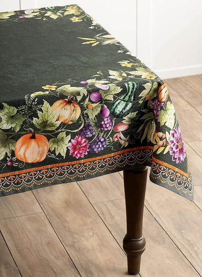 Maison d' Hermine Table Cloth Rectangle Table 100% Cotton 70 x 120 Inches Fall Tablecloth Reusable Everyday Use for Thanksgiving Christmas Decorations Dining Farmhouse (Pumpkin Garden - Dark Green)
