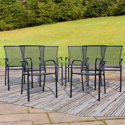 Outdoor Metal Patio Chairs Set of 6, Stackable Iron Mesh Dining Chairs by Unknown