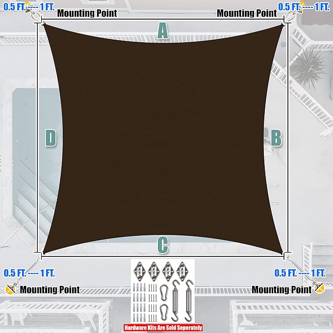 Amgo Custom Size 9' x 12' Brown Rectangle Square Sun Shade Sail UPF50+ - Image 7