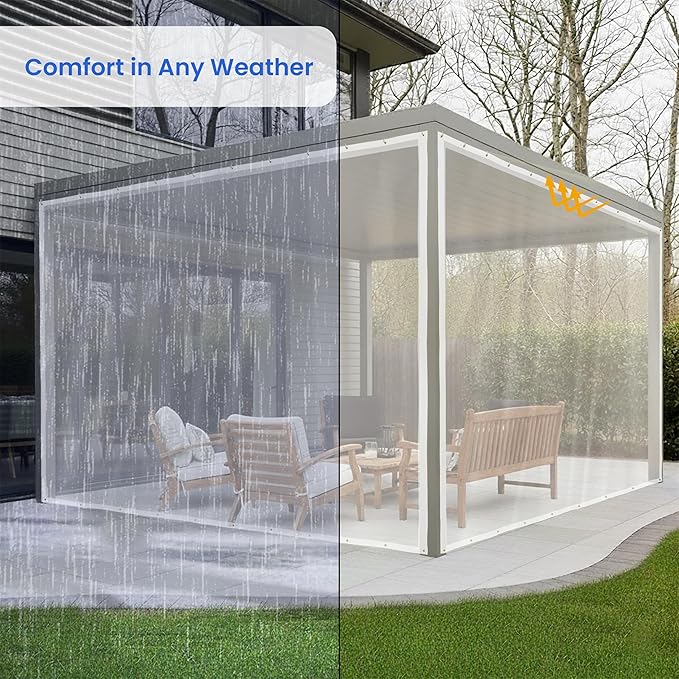 Covers & All Outdoor Clear Tarp Curtain, 18oz Clear Outdoor Curtains for Patio, Waterproof & Tear Proof Transparent PVC Vinyl Tarp with Rustrpoof Grommets for Porch, Gazebos, Balcony (4'H x 7'W feet)