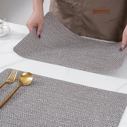 POLYTE Indoor/Outdoor Washable Woven Vinyl Table Dining Placemats, Set of 4
