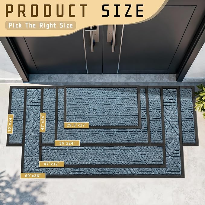Yimobra Extra Large Door Mat 60x36, All-Weather Waterproof Non-Slip Welcome Matt Outdoor, Heavy Duty Non Slip Doormat for Entryway for Patio and Garage Indoor, Easy Clean, Mix Blue
