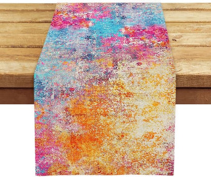 OYIMUA Modern Abstract Colorful Table Runner 13 x 72 Inches Summer Runners for Tables Rustic Spring Fall Decorations for Home Indoor Outdoor Table Decor