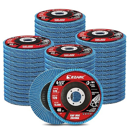 EZARC Flap Discs 40 Grit, 4 1/2 x 7/8-Inch Flap Sanding Disc, Type 29 Zirconia Grinding Wheel for Stainless Steel, Sheet Metal (50 Pack)