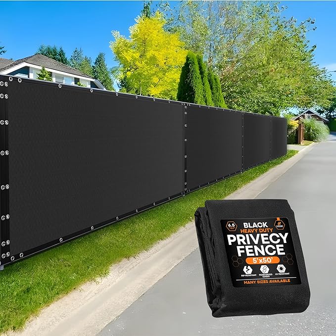 Xpose Safety Privacy Fence Screen 5’ x 50’ – Heavy Duty Black Mesh with 90% Visibility Block, UV Protection – Includes Cable Ties – for Garden, Yard, Nursery, Kennel, Dog Run, Greenhouse