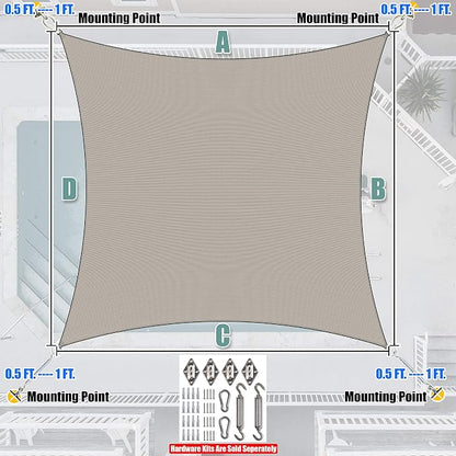 Amgo Custom Size 22' x 22' Grey Rectangle Square Sun Shade Sail UPF50+ - Image 7