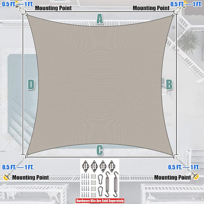 Amgo Custom Size 12' x 19' Grey Rectangle Square Sun Shade Sail UPF50+ - Image 7