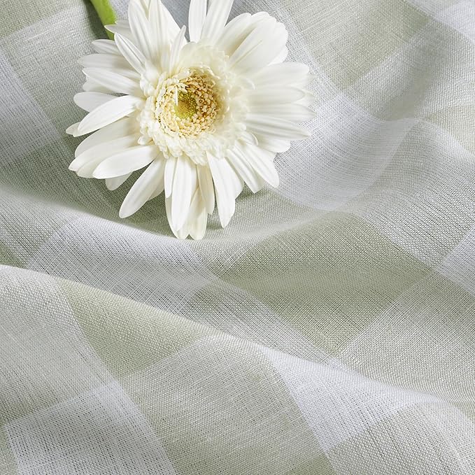 Solino Home Linen Checkered Table Runner 108 Inches Long - 100% Pure Linen Sage and White Buffalo Check Table Runner 14 x 108 Inch Ideal for Dining, Winter, Spring, St Patricks Day, Easter
