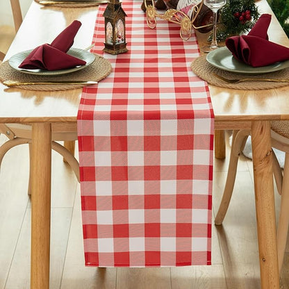 Waterproof Checkered Tablecloth Runner Fabric - Rectangle 12x108 Inch Classic Gingham Buffalo Plaid Table Cloth for Indoor/Outdoor Use - Table Cover for Kitchen, BBQs, and Parties