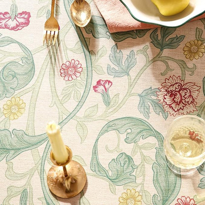 patdrea Designer Vintage Green Round Tablecloth,Linen Leaves Floral Pattern Table Cloth,Decor Table Cover for Kitchen Dining Christmas,Tea Party,Thanksgiving,Tea Party,Diameter 67"-Cecilia a