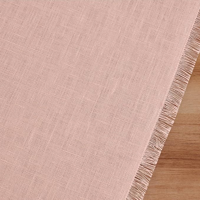Solino Home Linen Misty Pink Table Runner 72 Inches Long - Fringe, 100% Pure Linen Dining Table Runner 14 x 72 Inch for Valentines, Spring, Easter