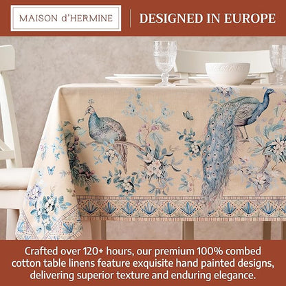 Maison d' Hermine Premium Table Cloth Rectangle Table 100% Combed Cotton 120 x 70 Inches Tablecloth Reusable Decorative for Dining Room, Home, Party, Festive & Wedding - Peacock Utopia - Sandy Beach