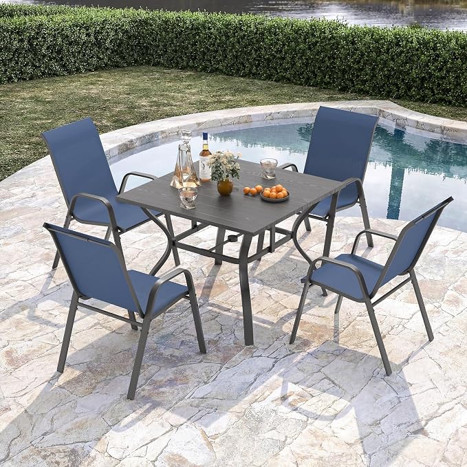 Outdoor Patio Chairs Set of 4 Stackable Dining Chairs All-Weather Textilene - Image 5