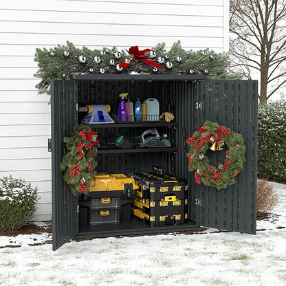 EHHLY Heavy Duty Small Storage Cabinet Outdoor Weatherproof, 14 Cuft Garage Storage Cabinet with 2 Adjustable Shelves, Lockable Kitchen Pantry Closer Organizer, 31Wx23Lx34H, Sage Grey