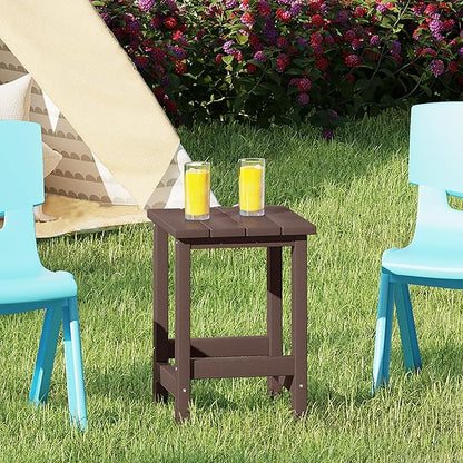 Costaelm Kids Outdoor Side Table, Small Patio HDPE Adirondack Square Table, Porch End Table for Outside Pool Garden, Dark Brown