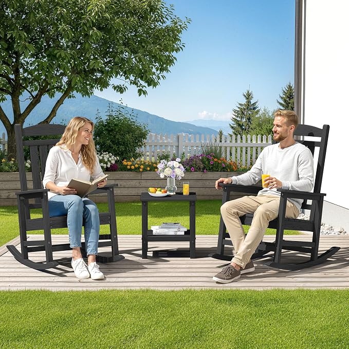 SERWALL Outdoor Rocking Chair Set of 2, Patio Rocking Chair, Porch Rocker - Image 2