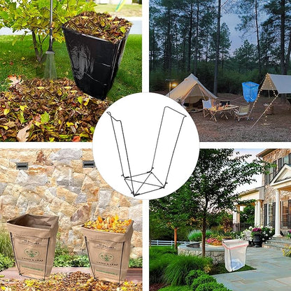 2PCS Trash Bag Holder Outdoor Leaf Bag Support Stand with 15 PCS 39 Gallon trash bags | Metal Garbage Bag Frame Holder for 30-45 Gallons Bags for Camping, Leaves, Gardening Parties