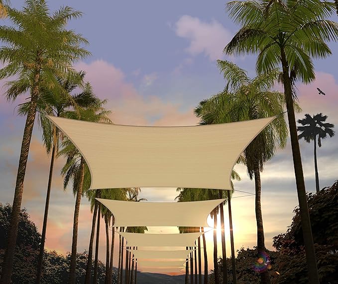 Amgo Custom Size 19' x 19' Beige Rectangle Square Sun Shade Sail UPF50+ by Amgo