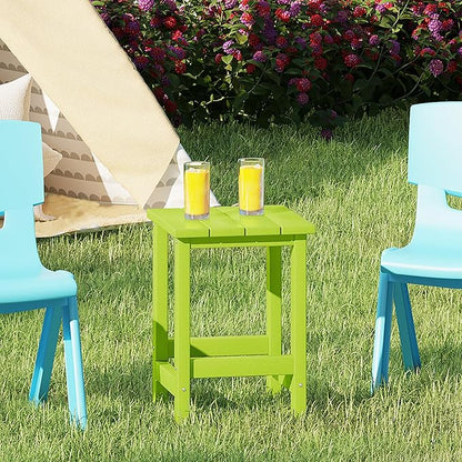 Costaelm Kids Outdoor Side Table, Small Patio HDPE Adirondack Square Table, Porch End Table for Outside Pool Garden, Lime