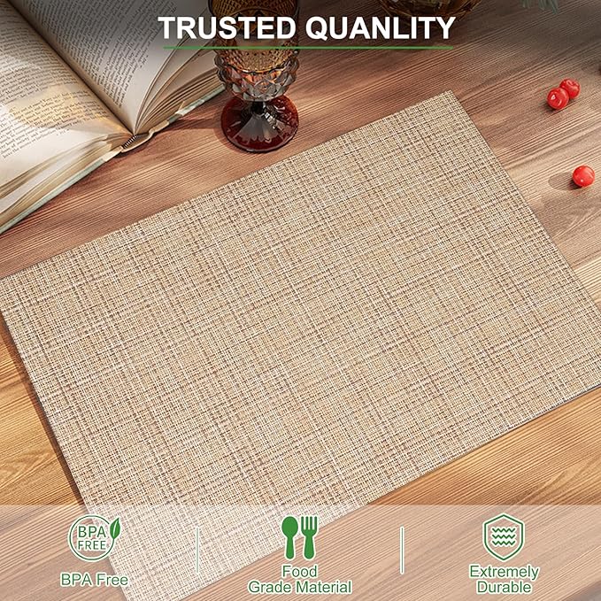 BETEAM Placemats Set of 8, Woven Vinyl Placemat for Dining Table Washable Wipeable Kitchen Place Mats Durable Indoor Outdoor Table Mats