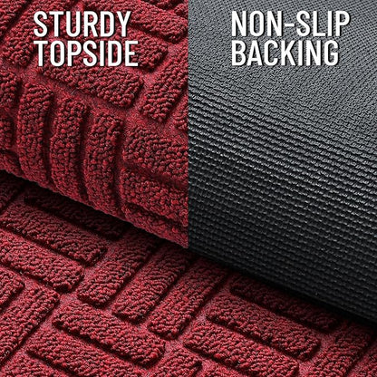 OLANLY Front Door Mat Outside Entrance 47x32, Absorbent, Heavy Duty Sturdy Natural Rubber Doormat Indoor Outdoor, Non-Slip, Stain and Fade Resistant, Low Profile Floor Mat for Entryway, Black Red