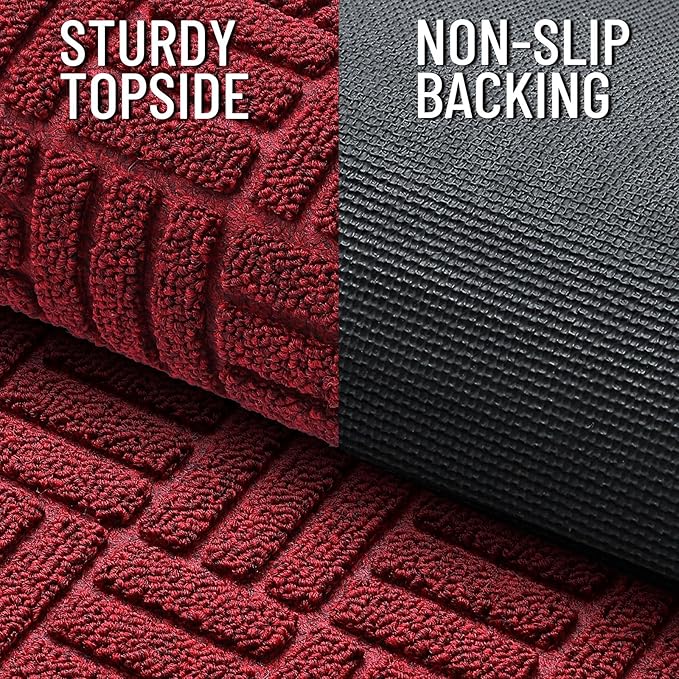 OLANLY Front Door Mat Outside Entrance 47x23, Absorbent, Heavy Duty Sturdy Natural Rubber Doormat Indoor Outdoor, Non-Slip, Stain and Fade Resistant, Low Profile Floor Mat for Entryway, Black Red