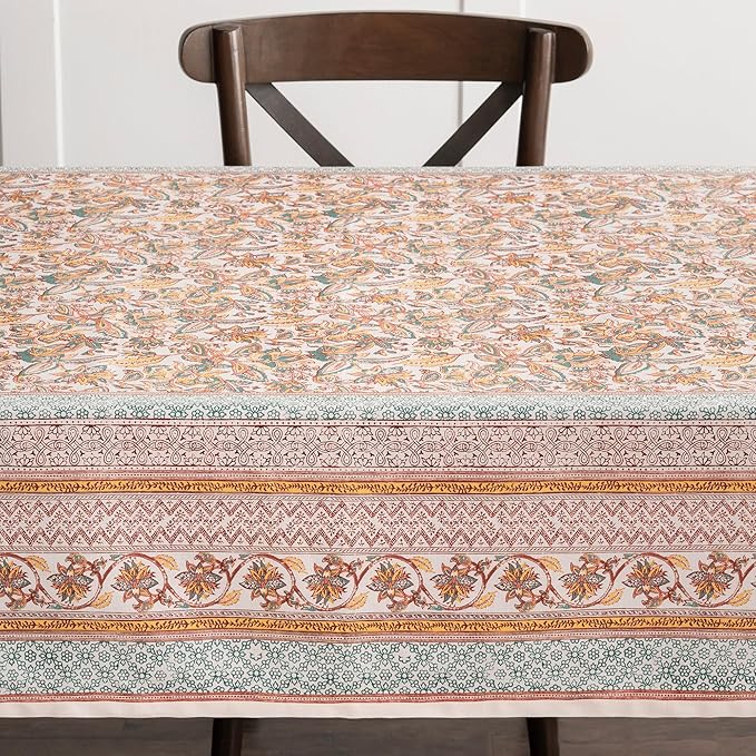 Maison d' Hermine Table Cloth Square Table 100% Cotton 60 x 60 Inches Fall Tablecloth Reusable Everyday Use for Thanksgiving Christmas Decorations Dining Farmhouse Party (Nila)