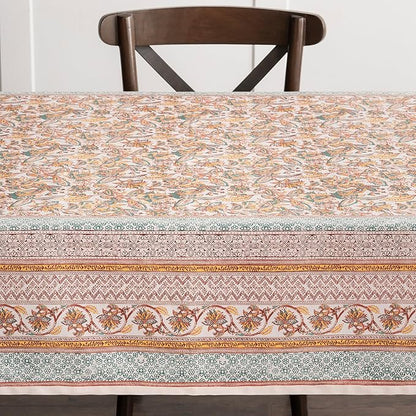 Maison d' Hermine Table Cloth Rectangle Table 100% Cotton 60 x 108 Inches Fall Tablecloth Reusable Everyday Use for Thanksgiving Christmas Decorations Dining Farmhouse Party (Nila)