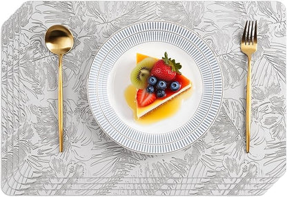 POLYTE Indoor/Outdoor Washable Embossed Vinyl Faux Leather Table Dining Placemats, Set of 4