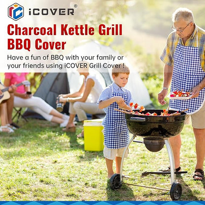 iCOVER Round Grill Cover, 29" Dia x 38" H Dome Smoker Cover, Waterproof Charcoal Kettle Grill Cover, UV Resistant BBQ Cover, Outdoor Barbecue Cover for Weber Char-Broil, Brinkmann and More